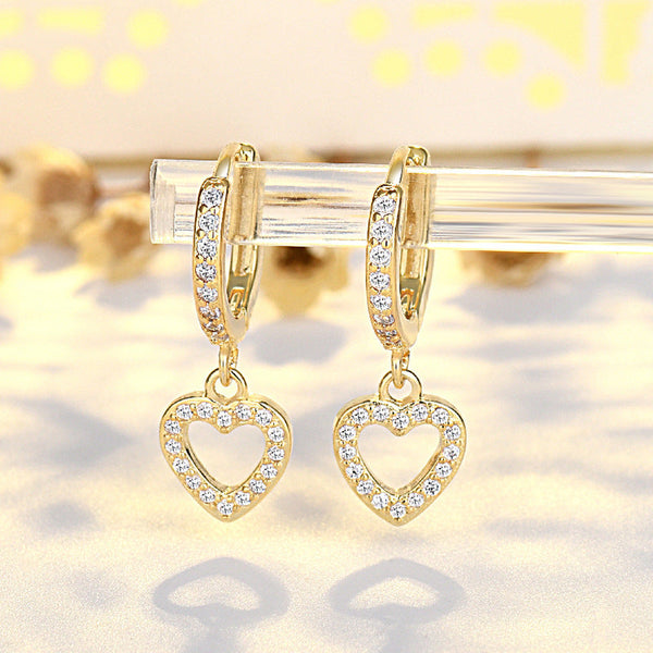 Lovcia French Luxury Retro Style Gold Plated Sterling Silver Heart Earrings for Women-Earrings-Yellow Gold-Yellow Gold