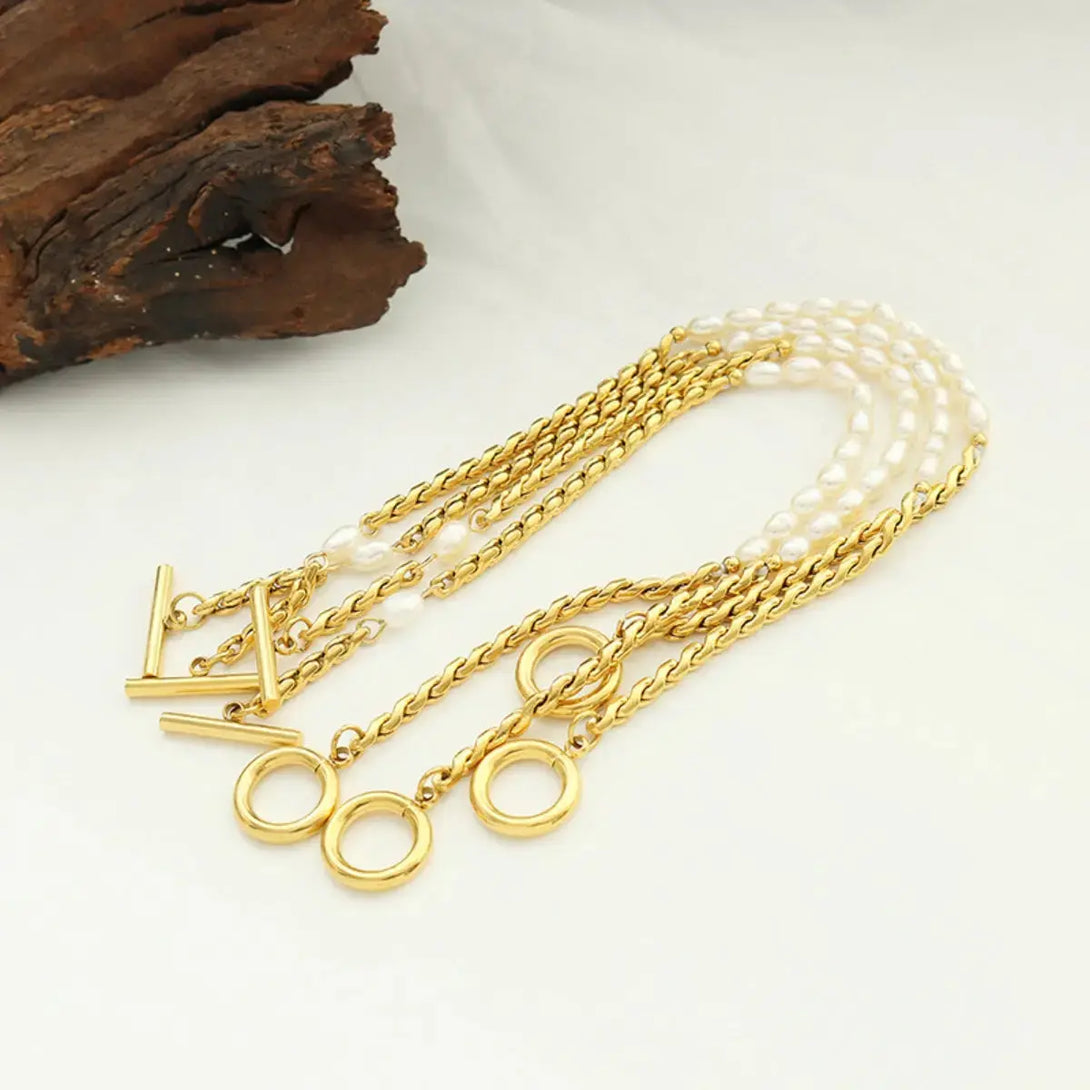 Lovcia Freshwater Pearl Titanium Steel Bracelet-Bracelets-Gold-One Size-Gold