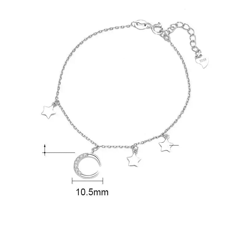 Lovcia Friends' CZ Crescent Moon Stars 925 Sterling Silver Bracelet-Bracelets-14K Yellow Gold-14K Yellow Gold