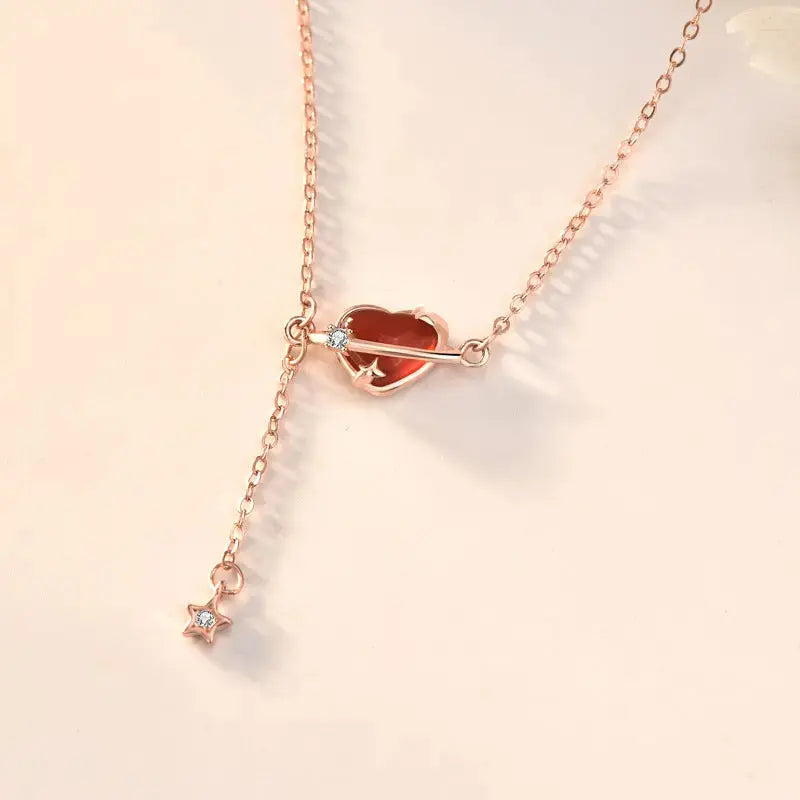 Lovcia Friends' Red CZ Heart Planet 925 Sterling Silver Necklace-Necklaces-Rose Gold-Rose Gold