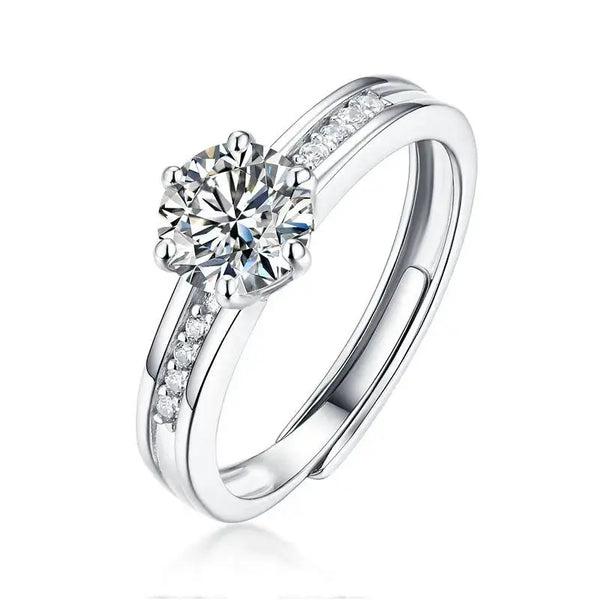 Lovcia Friend's Six Claw Moissanite CZ 925 Sterling Silver Adjustable Ring-Rings-0.5 Carat (Certificate Included)-0.5 Carat (Certificate Included)