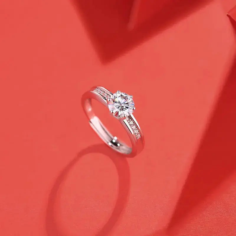 Lovcia Friend's Six Claw Moissanite CZ 925 Sterling Silver Adjustable Ring-Rings-0.5 Carat (Certificate Included)-0.5 Carat (Certificate Included)