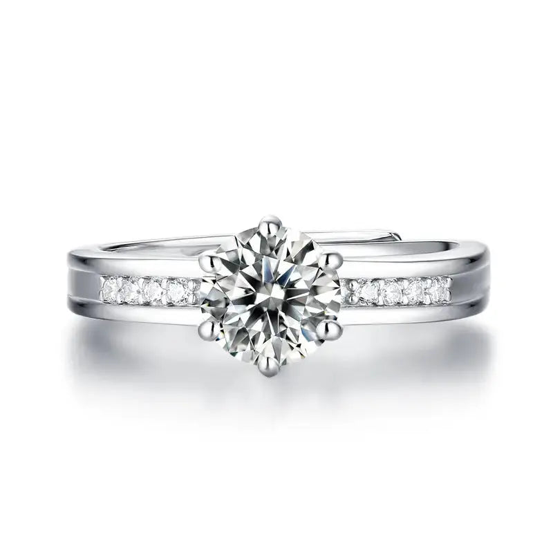 Lovcia Friend's Six Claw Moissanite CZ 925 Sterling Silver Adjustable Ring-Rings-0.5 Carat (Certificate Included)-0.5 Carat (Certificate Included)