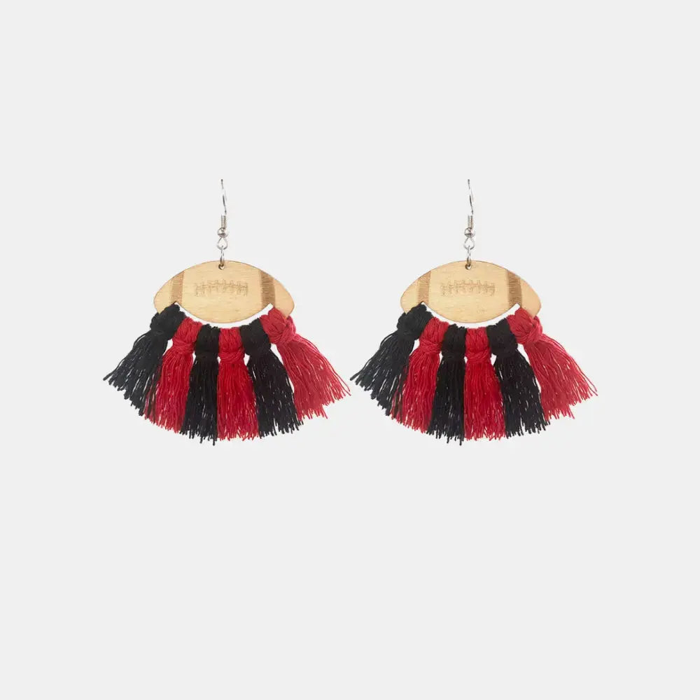 Lovcia Fringe Detail Football Shape Wooden Dangle Earrings-Earrings-Green/Yellow-One Size-Green/Yellow