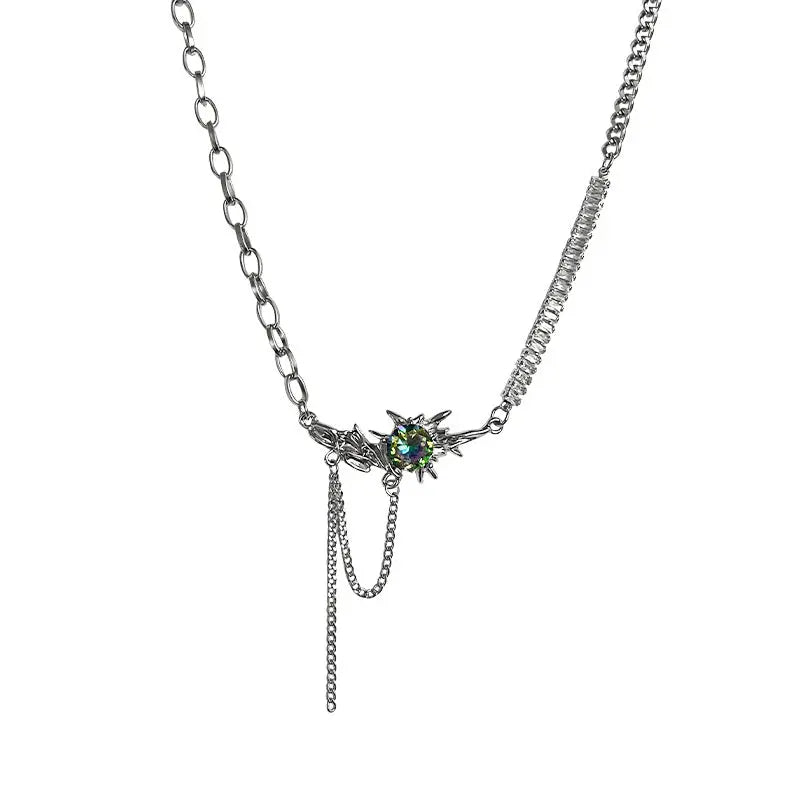 Lovcia Fringed Colorful Crystals Zircon Necklace for Women-Necklaces-Row Zirconium Necklace-Row Zirconium Necklace