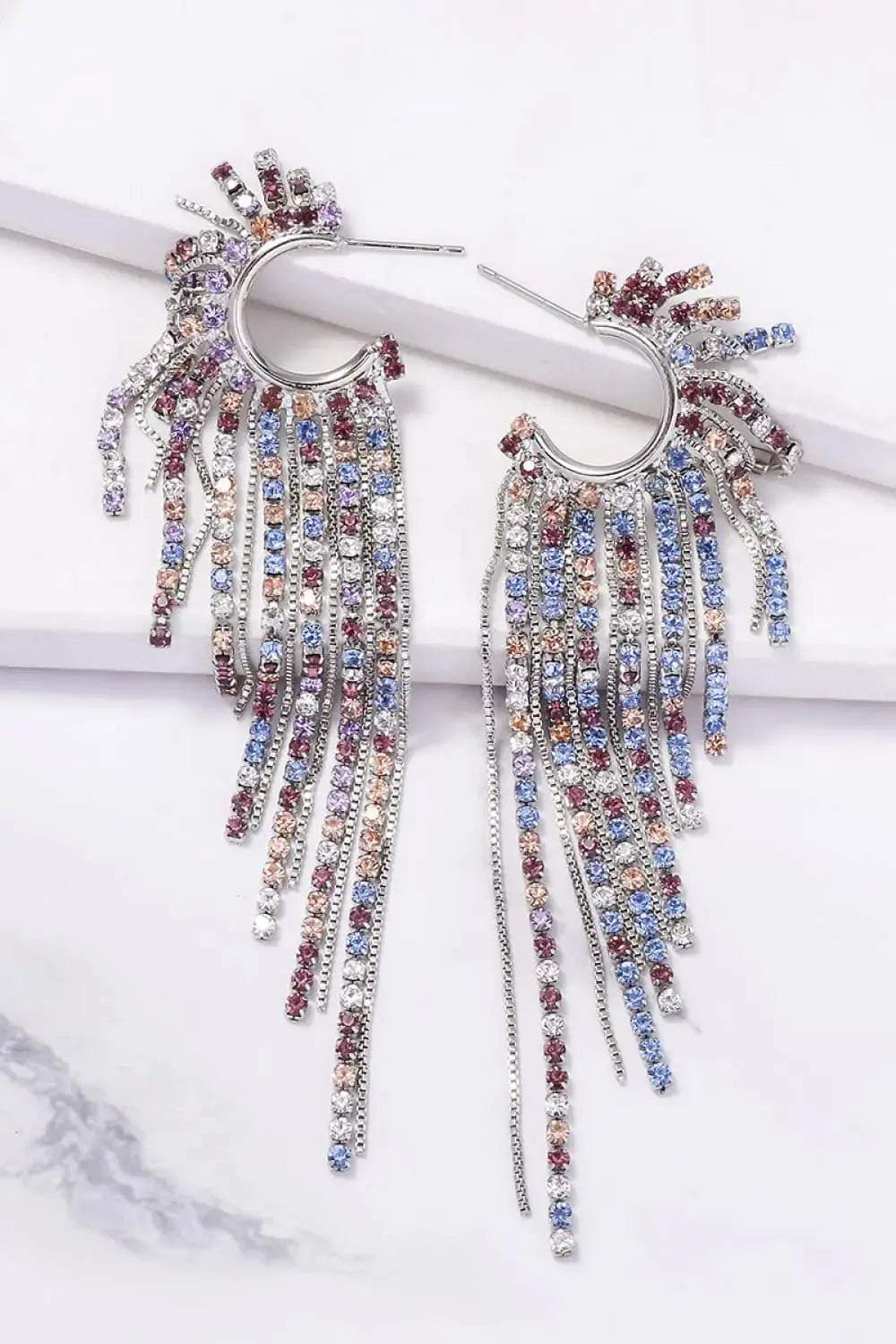 Lovcia Fringed Rhinestone Zinc Alloy Dangle Earrings-Earrings-Multicolor-One Size-Multicolor