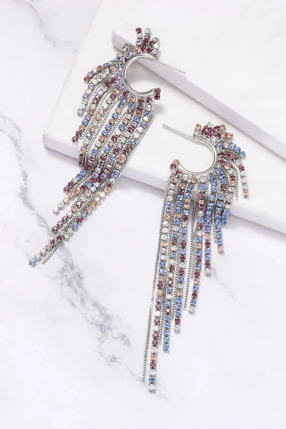 Lovcia Fringed Rhinestone Zinc Alloy Dangle Earrings-Earrings-Multicolor-One Size-Multicolor