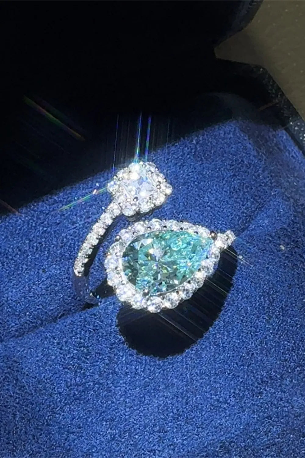 Lovcia Gemini Glow 2 Carat Moissanite 925 Sterling Silver Bypass Ring for Women - Turquoise-One Size- - Buy latest trendy Rings for Women and Girls
