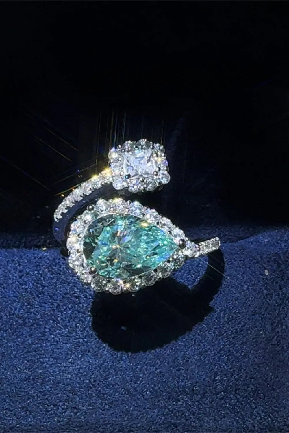 Lovcia Gemini Glow 2 Carat Moissanite 925 Sterling Silver Bypass Ring for Women - Turquoise-One Size- - Buy latest trendy Rings for Women and Girls