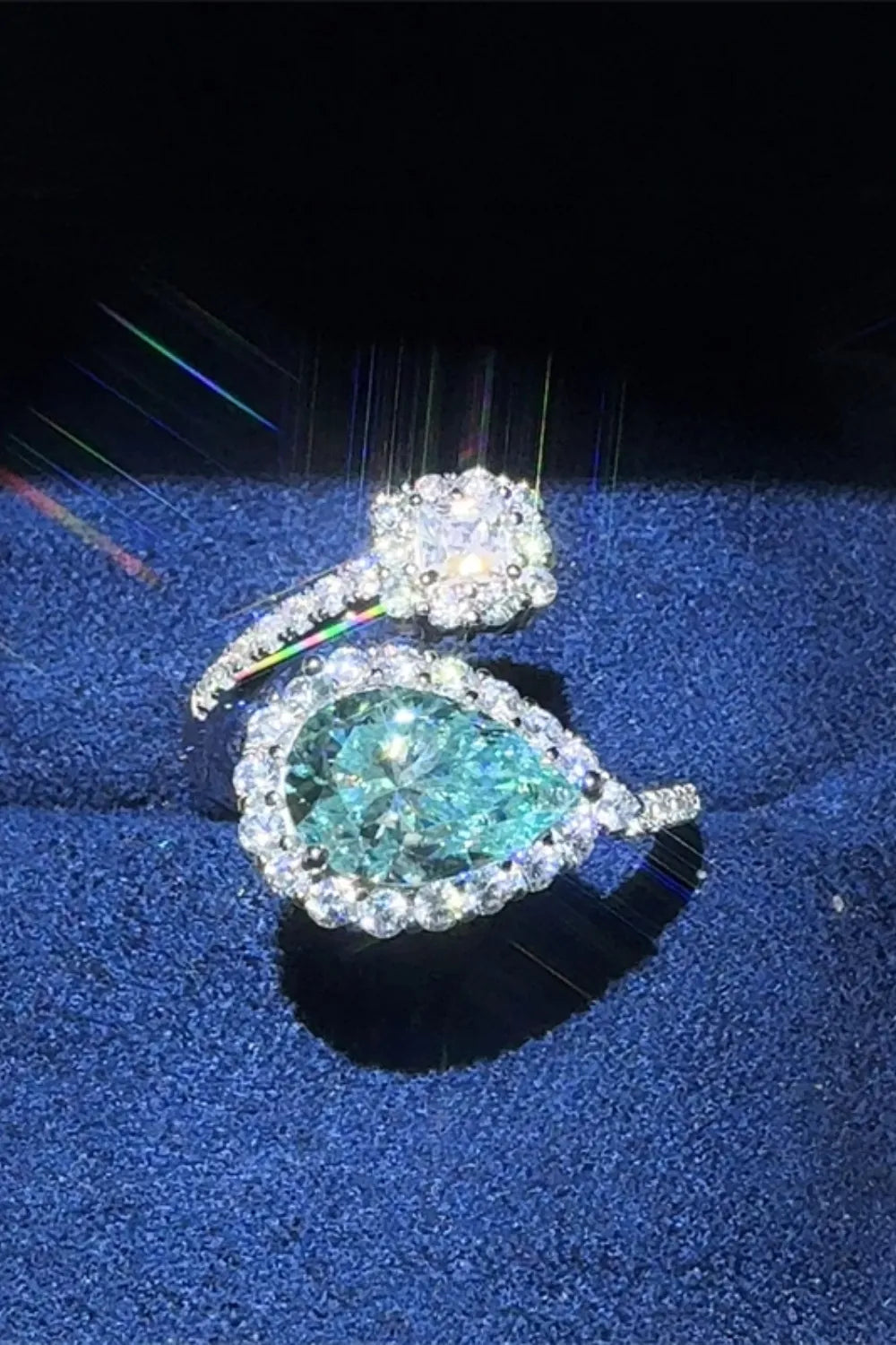 Lovcia Gemini Glow 2 Carat Moissanite 925 Sterling Silver Bypass Ring for Women - Turquoise-One Size- - Buy latest trendy Rings for Women and Girls