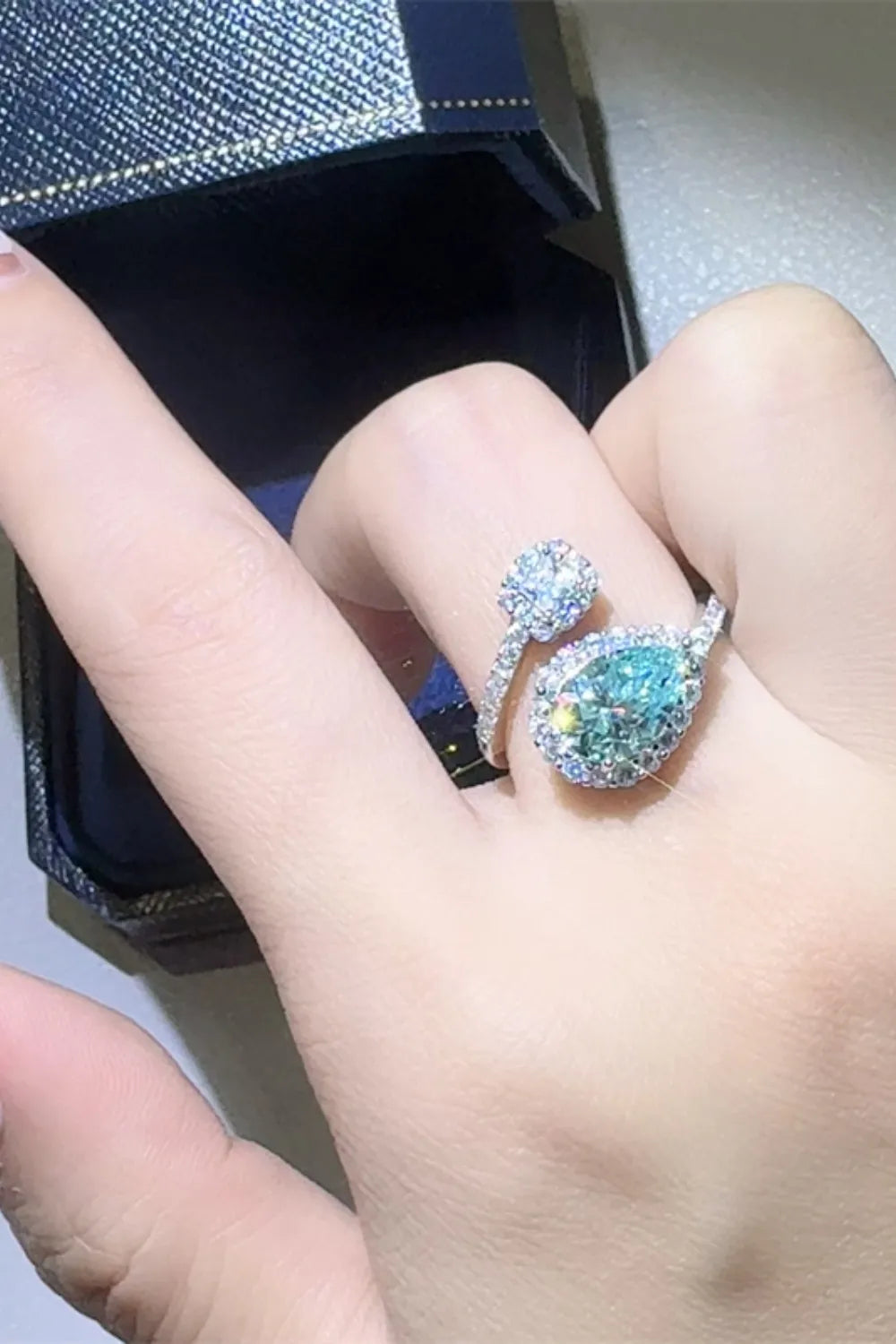 Lovcia Gemini Glow 2 Carat Moissanite 925 Sterling Silver Bypass Ring for Women - Turquoise-One Size- - Buy latest trendy Rings for Women and Girls