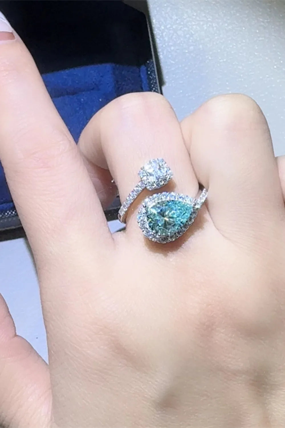 Lovcia Gemini Glow 2 Carat Moissanite 925 Sterling Silver Bypass Ring for Women - Turquoise-One Size- - Buy latest trendy Rings for Women and Girls