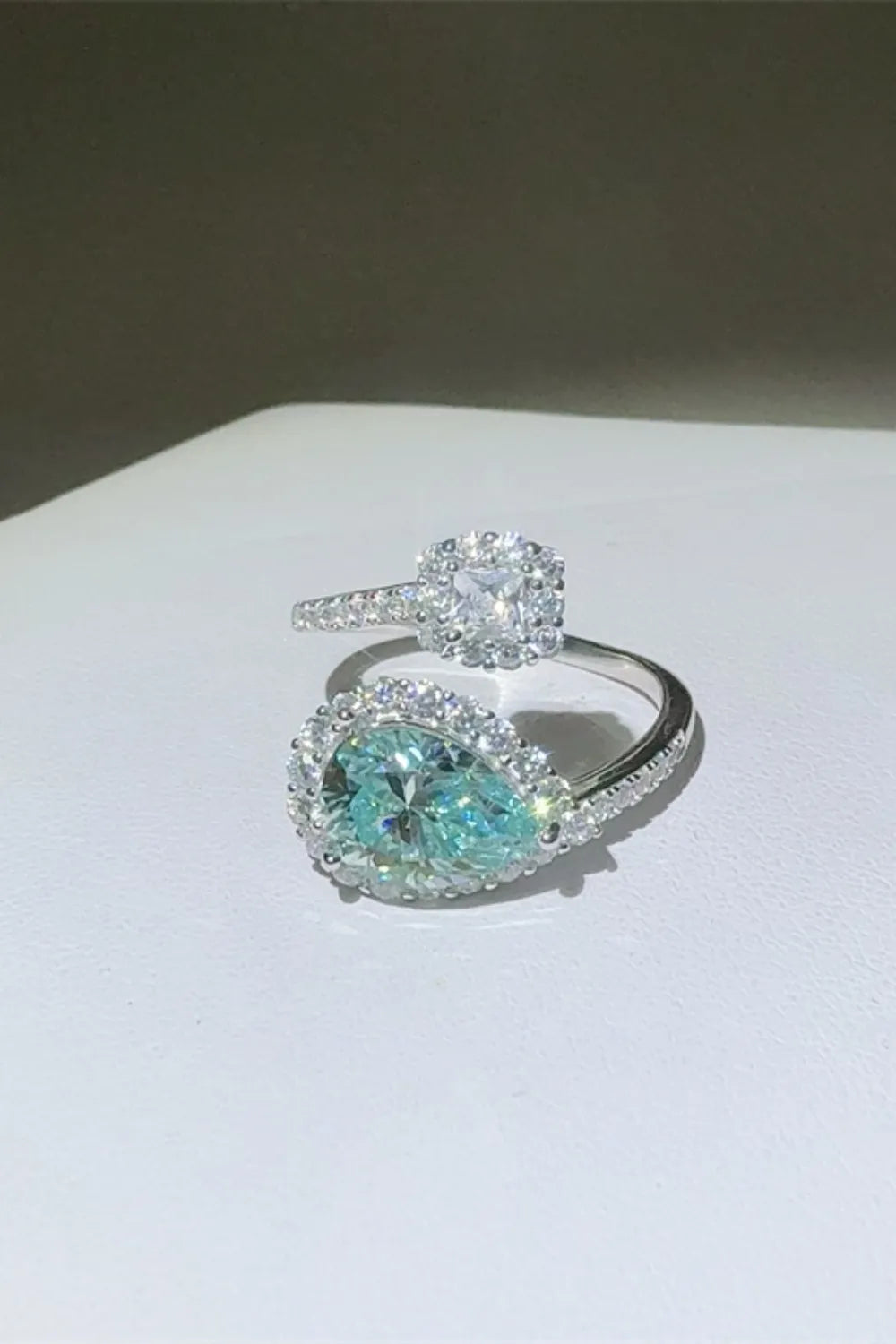 Lovcia Gemini Glow 2 Carat Moissanite 925 Sterling Silver Bypass Ring for Women - Turquoise-One Size- - Buy latest trendy Rings for Women and Girls