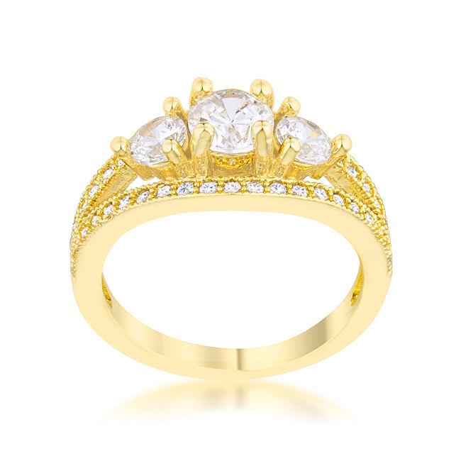 Lovcia Geneviere 14k Gold Ring with 1.45ct Round CZ and Pave Setting-Rings-5-5
