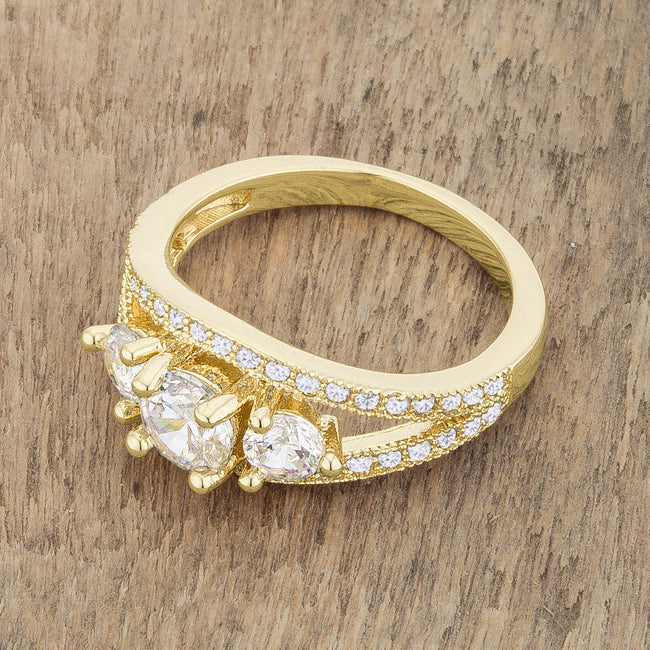 Lovcia Geneviere 14k Gold Ring with 1.45ct Round CZ and Pave Setting-Rings-5-5