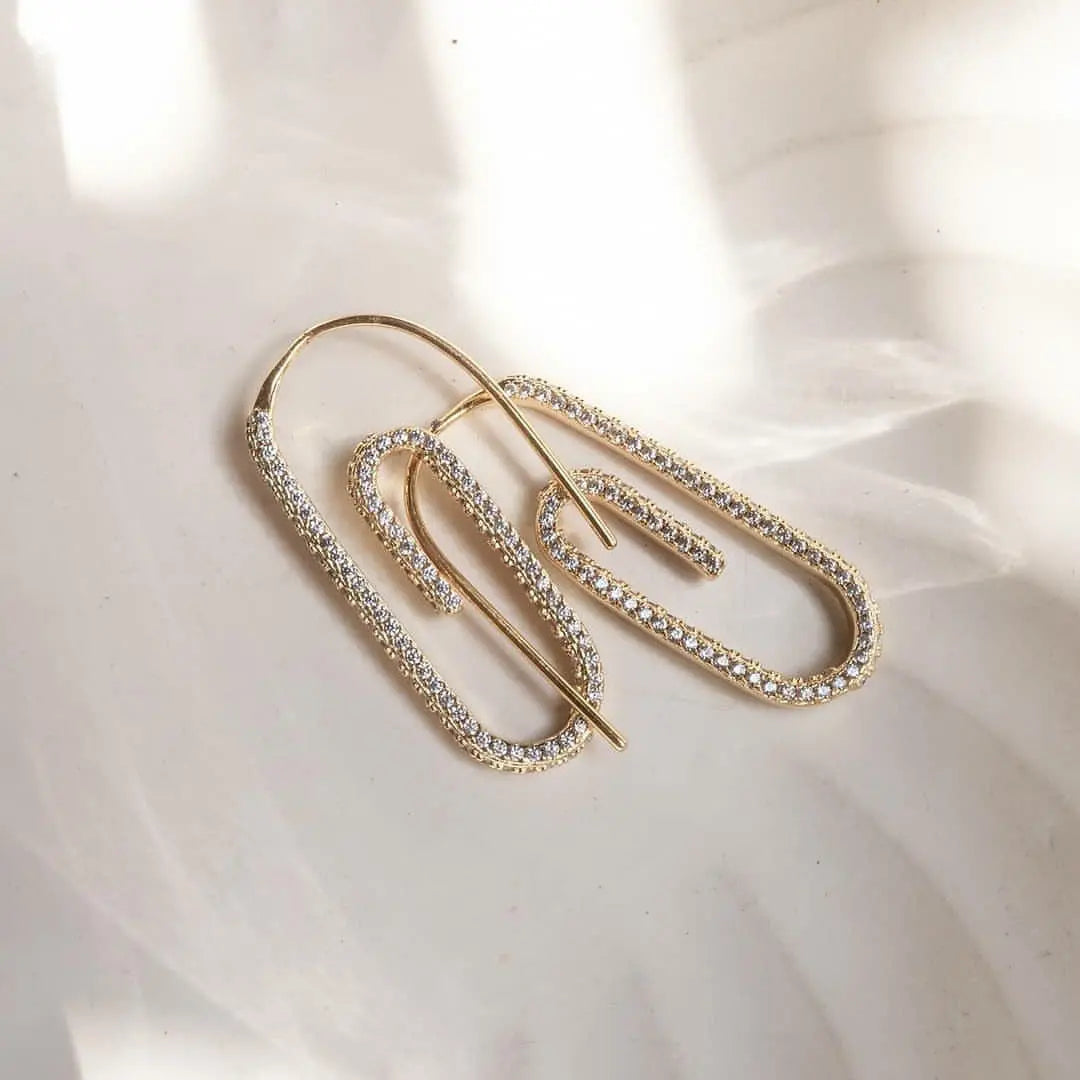Lovcia Geometric 18k Gold & Silver Zircon Earrings with U-Shaped Ear Hook-Earrings-Golden-Golden