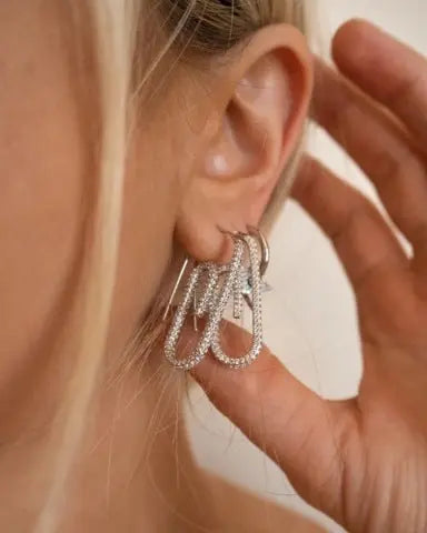 Lovcia Geometric 18k Gold & Silver Zircon Earrings with U-Shaped Ear Hook-Earrings-Silver-Silver