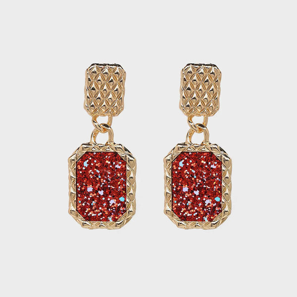 Lovcia Geometric Alloy Dangle Earrings-Earrings-Deep Red-One Size-Deep Red