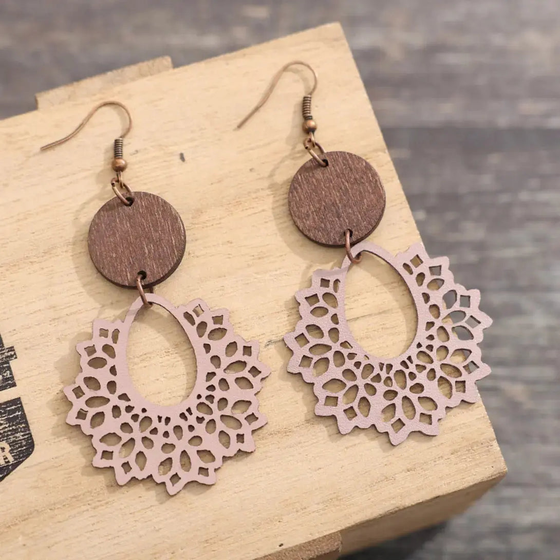 Lovcia Geometric Cutout Dangle Earrings-Earrings-Dusty Pink-One Size-Dusty Pink