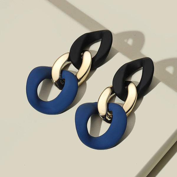 Lovcia Geometric Ellipse Contrast Acrylic Earrings for Women with Sterling Silver Needle-Earrings-CBE0064YB-CBE0064YB