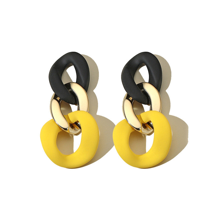 Lovcia Geometric Ellipse Contrast Acrylic Earrings for Women with Sterling Silver Needle-Earrings-CBE0064YB-CBE0064YB