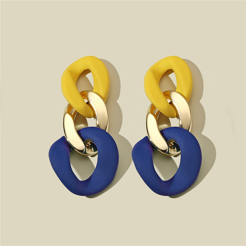 Lovcia Geometric Ellipse Contrast Acrylic Earrings for Women with Sterling Silver Needle-Earrings-CBE0064YB-CBE0064YB