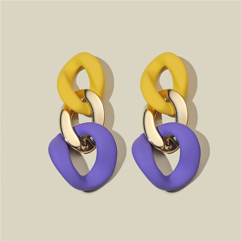 Lovcia Geometric Ellipse Contrast Acrylic Earrings for Women with Sterling Silver Needle-Earrings-CBE0064YZ-CBE0064YZ