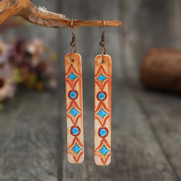 Lovcia Geometric Leather Bar Earrings-Earrings-Tangerine-One Size-Tangerine