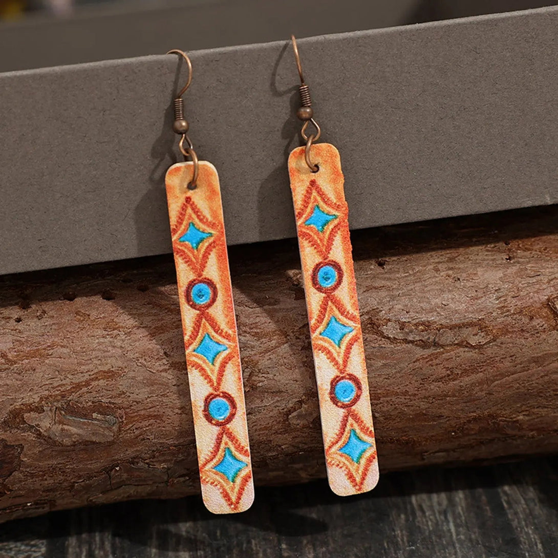 Lovcia Geometric Leather Bar Earrings-Earrings-Tangerine-One Size-Tangerine