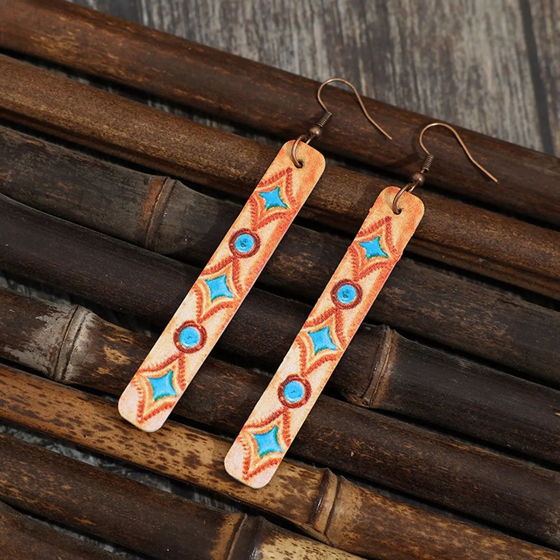 Lovcia Geometric Leather Bar Earrings-Earrings-Tangerine-One Size-Tangerine