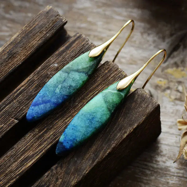 Lovcia Geometric Natural Stone Earrings with 18K Gold and Platinum Plating for Women-Earrings-Blue/Green/Gold-One Size-Blue/Green/Gold