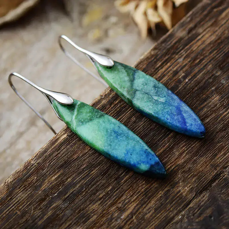 Lovcia Geometric Natural Stone Earrings with 18K Gold and Platinum Plating for Women-Earrings-Blue/Green/Silver-One Size-Blue/Green/Silver