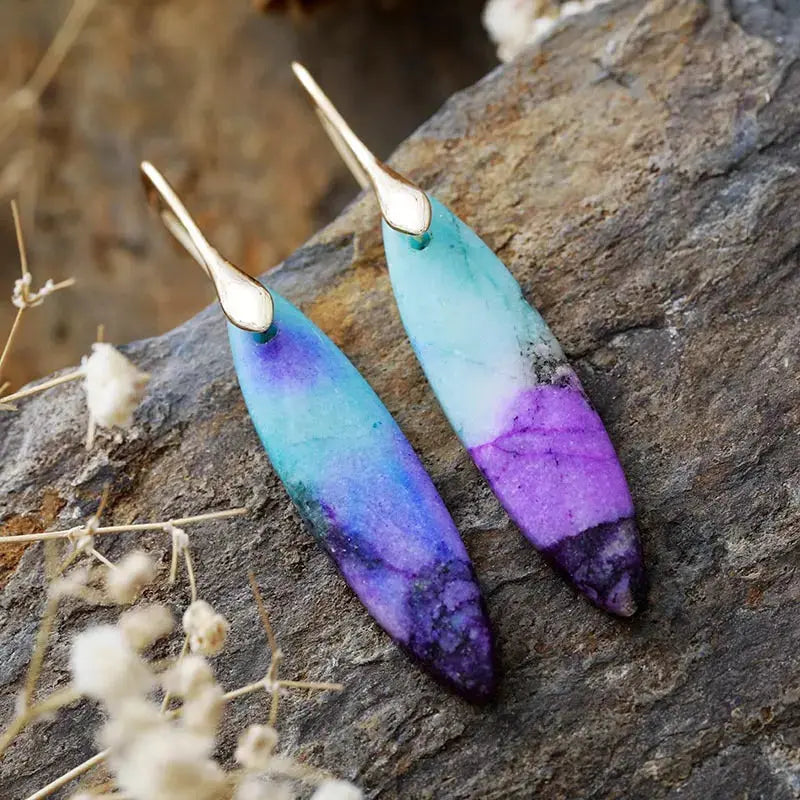 Lovcia Geometric Natural Stone Earrings with 18K Gold and Platinum Plating for Women-Earrings-Blue/Purple/Gold-One Size-Blue/Purple/Gold