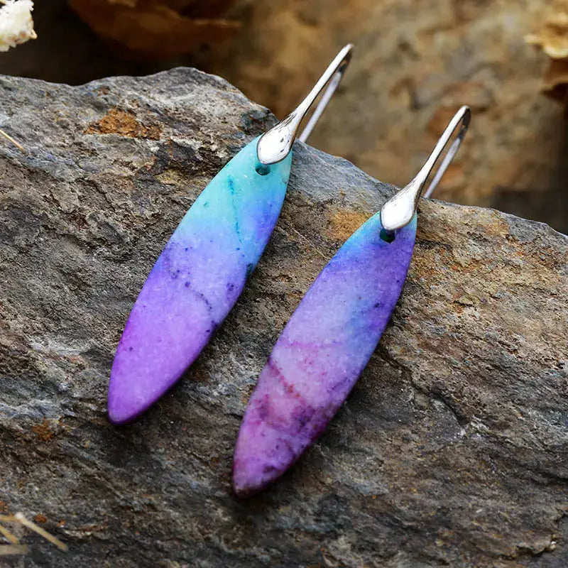 Lovcia Geometric Natural Stone Earrings with 18K Gold and Platinum Plating for Women-Earrings-Blue/Purple/Silver-One Size-Blue/Purple/Silver