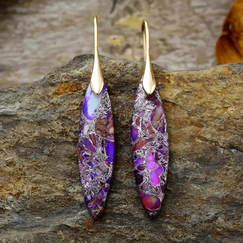 Lovcia Geometric Natural Stone Earrings with 18K Gold and Platinum Plating for Women-Earrings-Purple/Gold-One Size-Purple/Gold