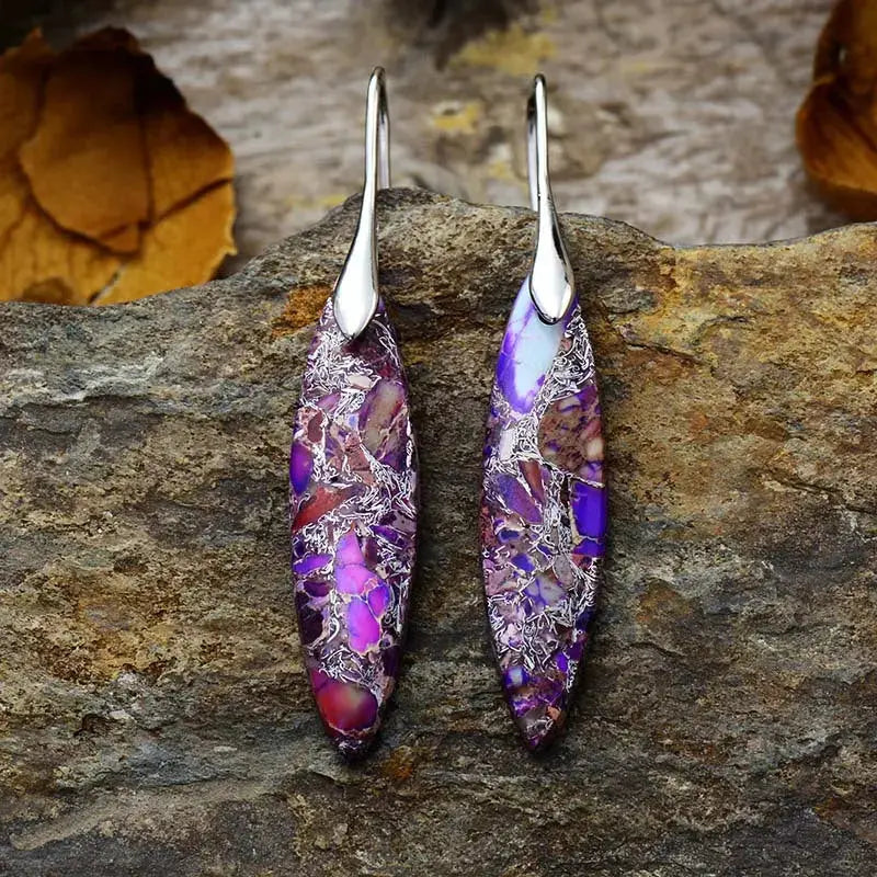 Lovcia Geometric Natural Stone Earrings with 18K Gold and Platinum Plating for Women-Earrings-Purple/Silver-One Size-Purple/Silver