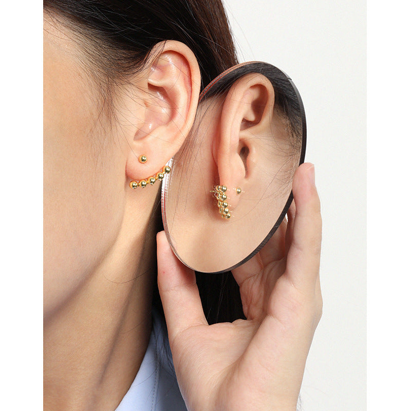Lovcia Geometric Office Bead 925 Sterling Silver Stud Earrings for Women with 18K Gold/Rhodium Plating-Earrings-Yellow Gold-Yellow Gold