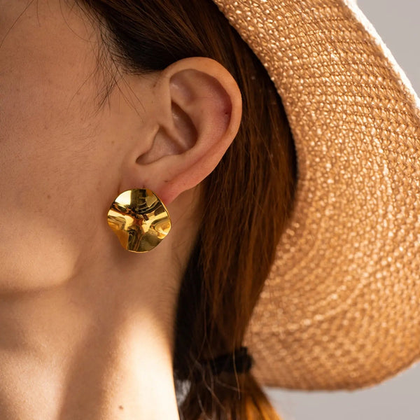 Lovcia Geometric Pleated 18K Gold-Plated Stud Earrings-Earrings-Gold-One Size-Gold
