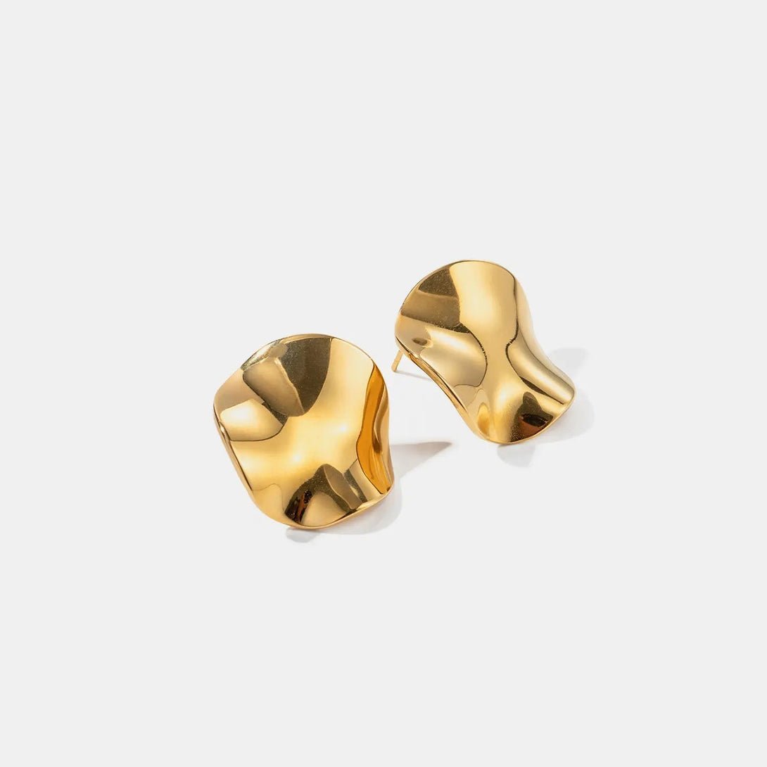 Lovcia Geometric Pleated 18K Gold-Plated Stud Earrings-Earrings-Gold-One Size-Gold