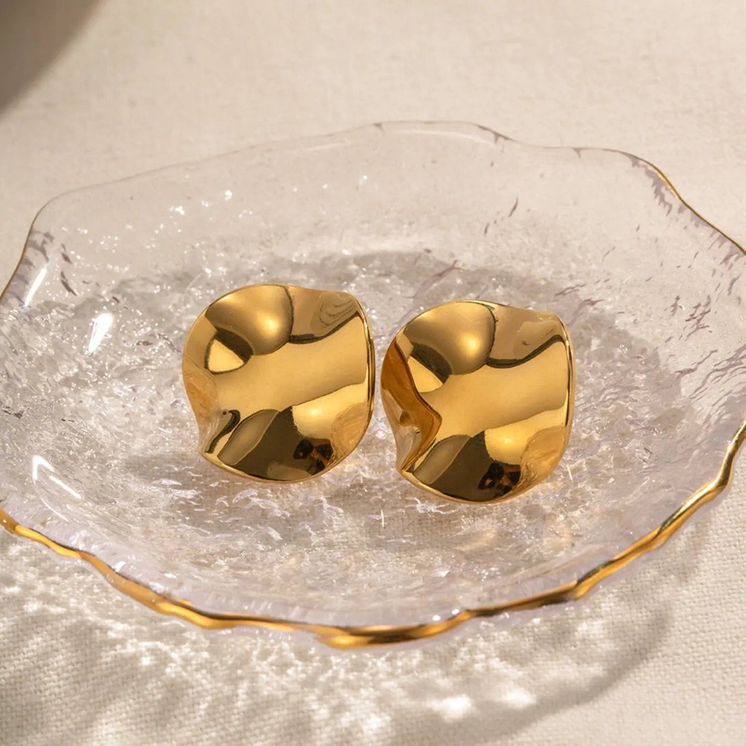 Lovcia Geometric Pleated 18K Gold-Plated Stud Earrings-Earrings-Gold-One Size-Gold
