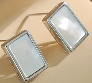 Lovcia Geometric Rectangle Shell Stud Earrings 12.6x9mm Gold-Earrings-Silver-
