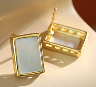 Lovcia Geometric Rectangle Shell Stud Earrings 12.6x9mm Gold-Earrings-Yellow Gold-