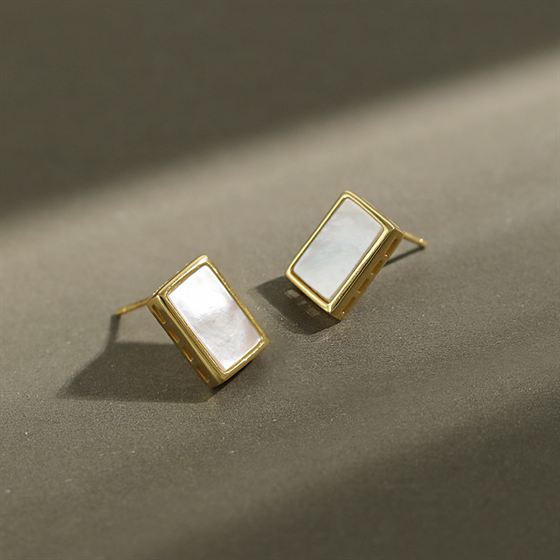Lovcia Geometric Rectangle Shell Stud Earrings 12.6x9mm Gold-Earrings-Yellow Gold-