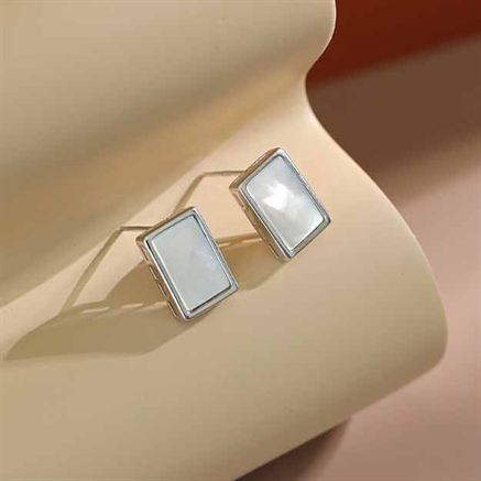 Lovcia Geometric Rectangle Shell Stud Earrings 12.6x9mm Gold-Earrings-Yellow Gold-