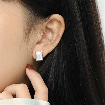 Lovcia Geometric Rectangle Shell Stud Earrings 12.6x9mm Gold-Earrings-Yellow Gold-