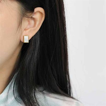 Lovcia Geometric Rectangle Shell Stud Earrings 12.6x9mm Gold-Earrings-Yellow Gold-