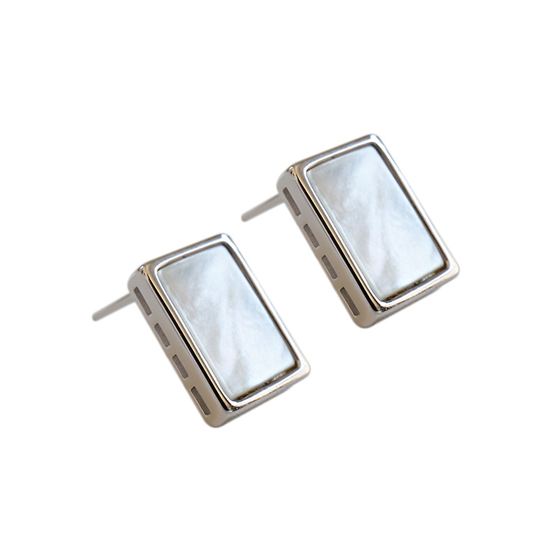 Lovcia Geometric Rectangle Shell Stud Earrings 12.6x9mm Gold-Earrings-Yellow Gold-