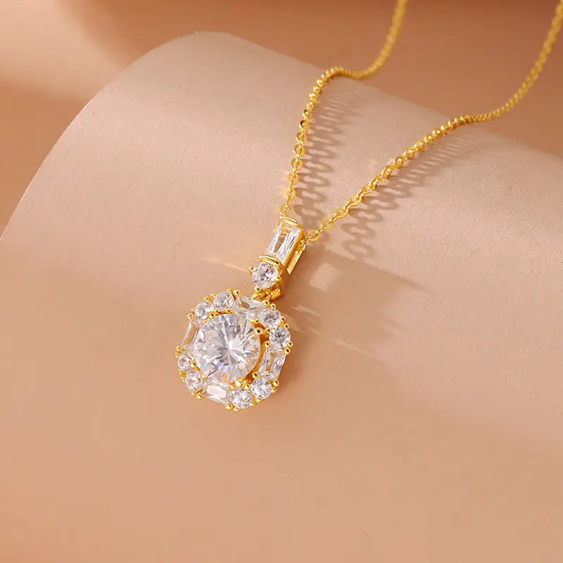 Lovcia Geometric Round Zircon Minimalistic Clavicle Chain 925 Sterling Silver Necklace for Women-Necklaces-Zircon Necklace-Zircon Necklace