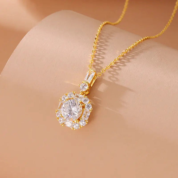 Lovcia Geometric Round Zircon Minimalistic Clavicle Chain 925 Sterling Silver Necklace for Women-Necklaces-Zircon Necklace-Zircon Necklace