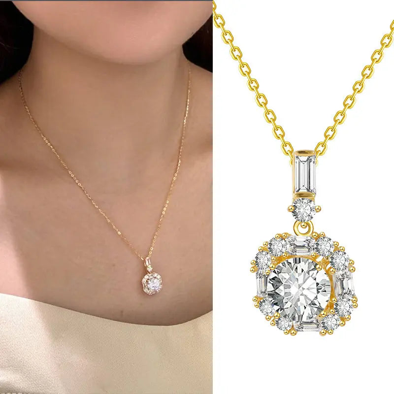 Lovcia Geometric Round Zircon Minimalistic Clavicle Chain 925 Sterling Silver Necklace for Women-Necklaces-Zircon Necklace-Zircon Necklace
